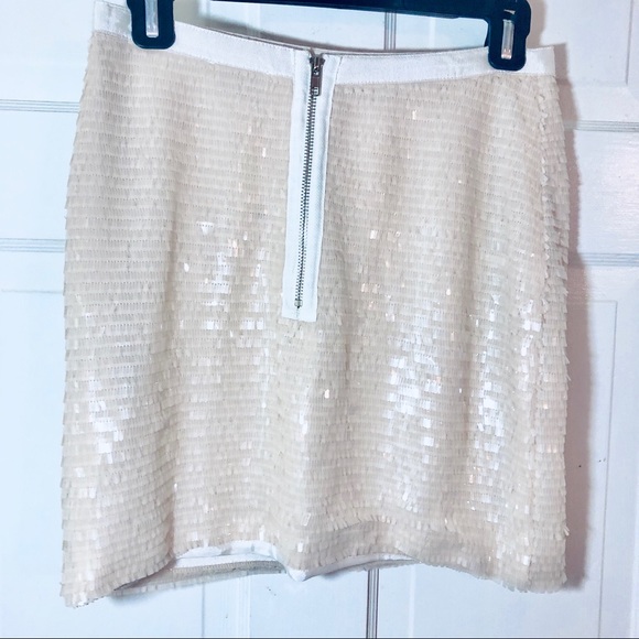Anthro Greylin NYE Bling Ivory Sequined Mini Skirt - Picture 4 of 6